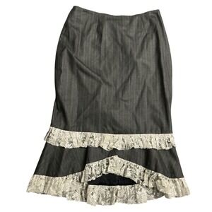 Vanessa Riley Wool Pinstripe Pencil Skirt Workwear w/ French Lace Hem Size 8 NWT